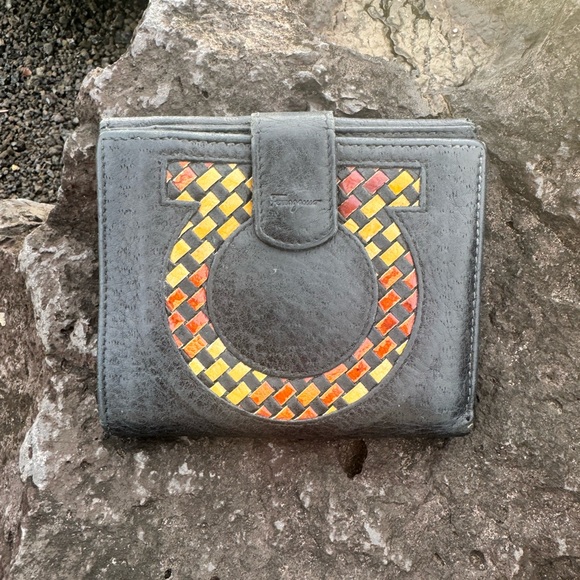 Salvatore Ferragamo Handbags - Ferragamo Gancini Leather Wallet Woven Inlay Vintage